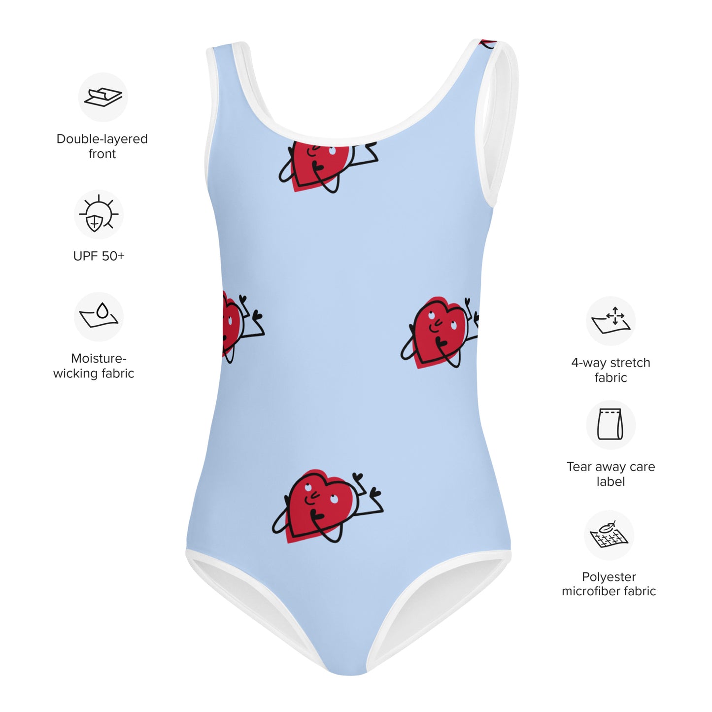 Heart All-Over Print Kids Swimsuit