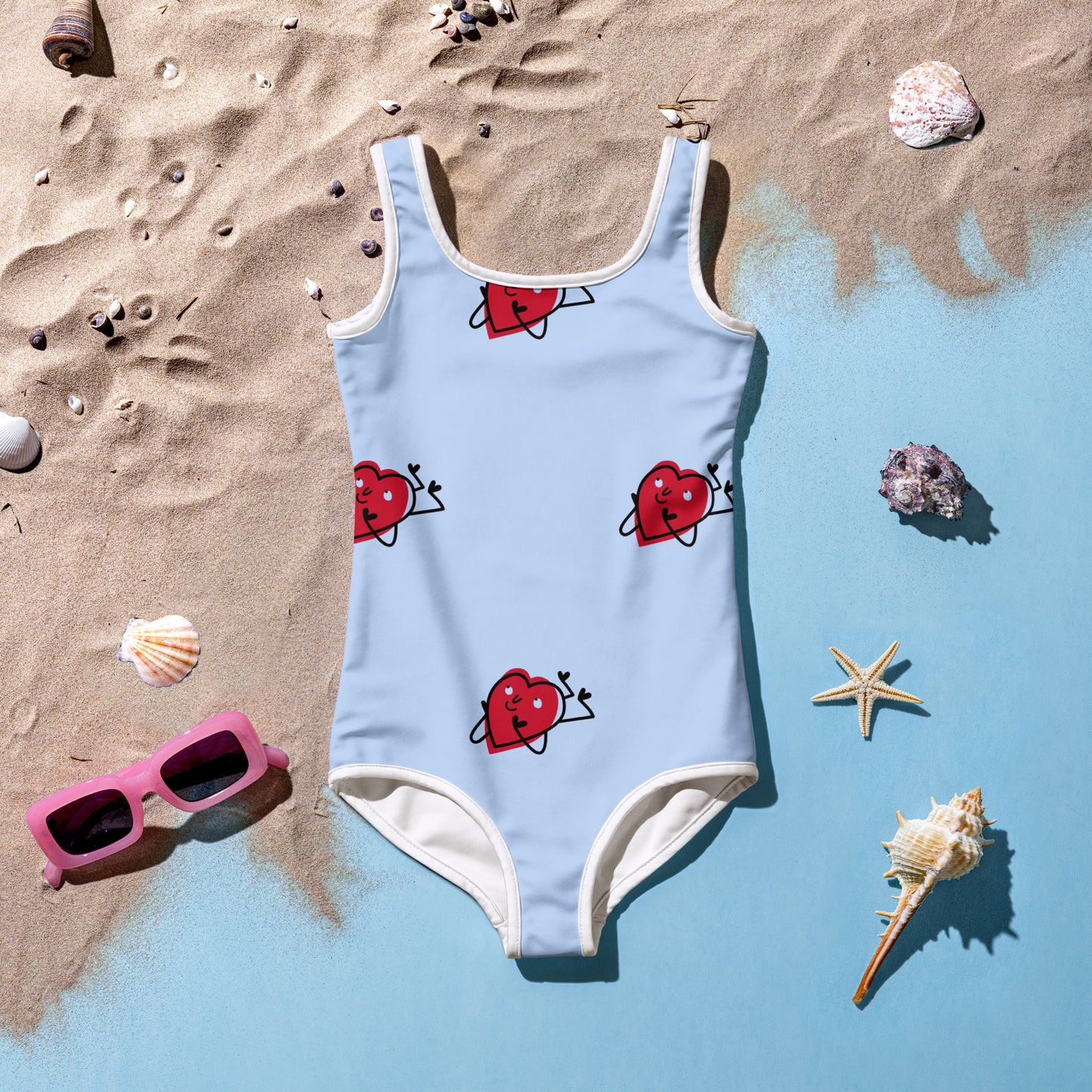 Heart All-Over Print Kids Swimsuit