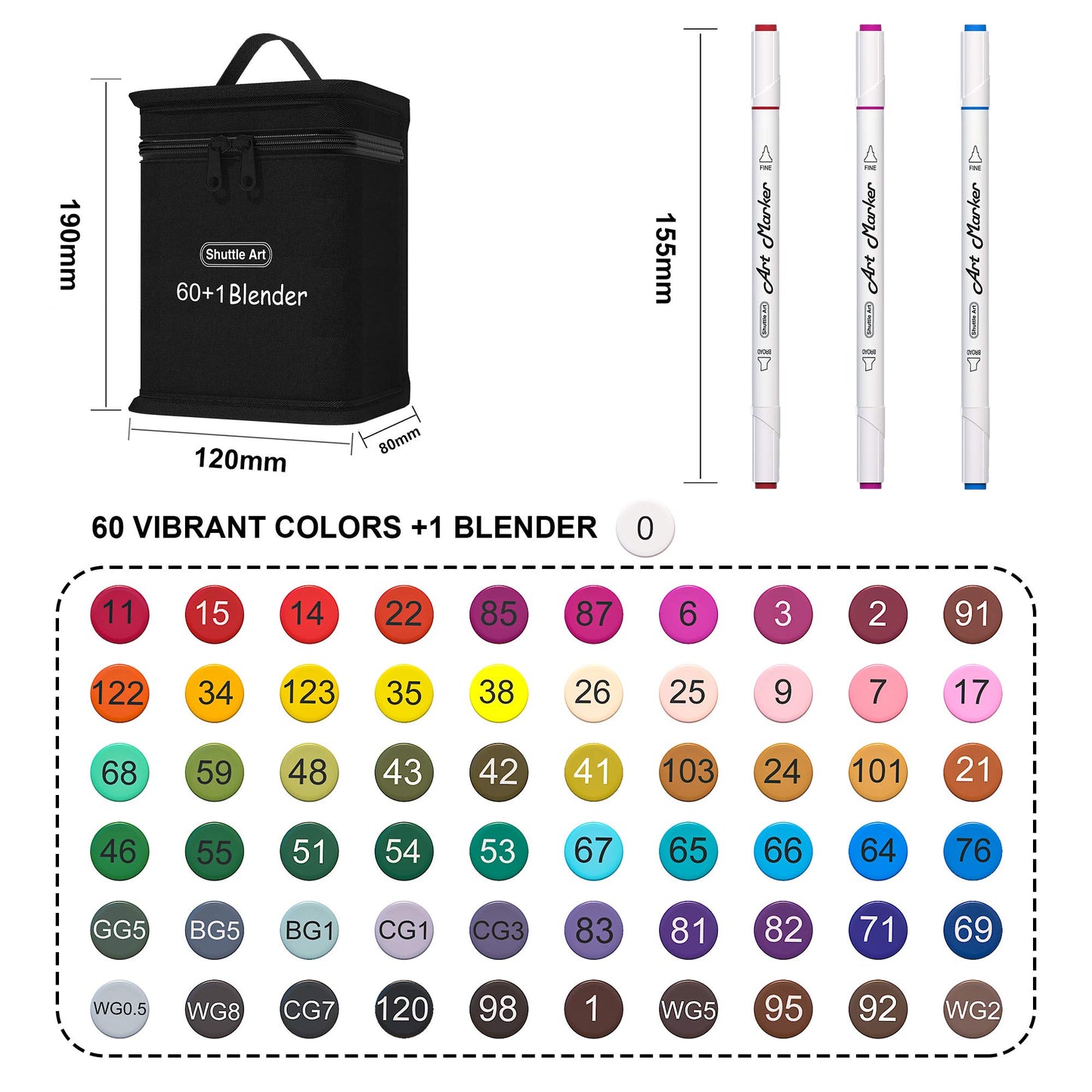 Shuttle Art 61 Colors Dual Tip Art Markers